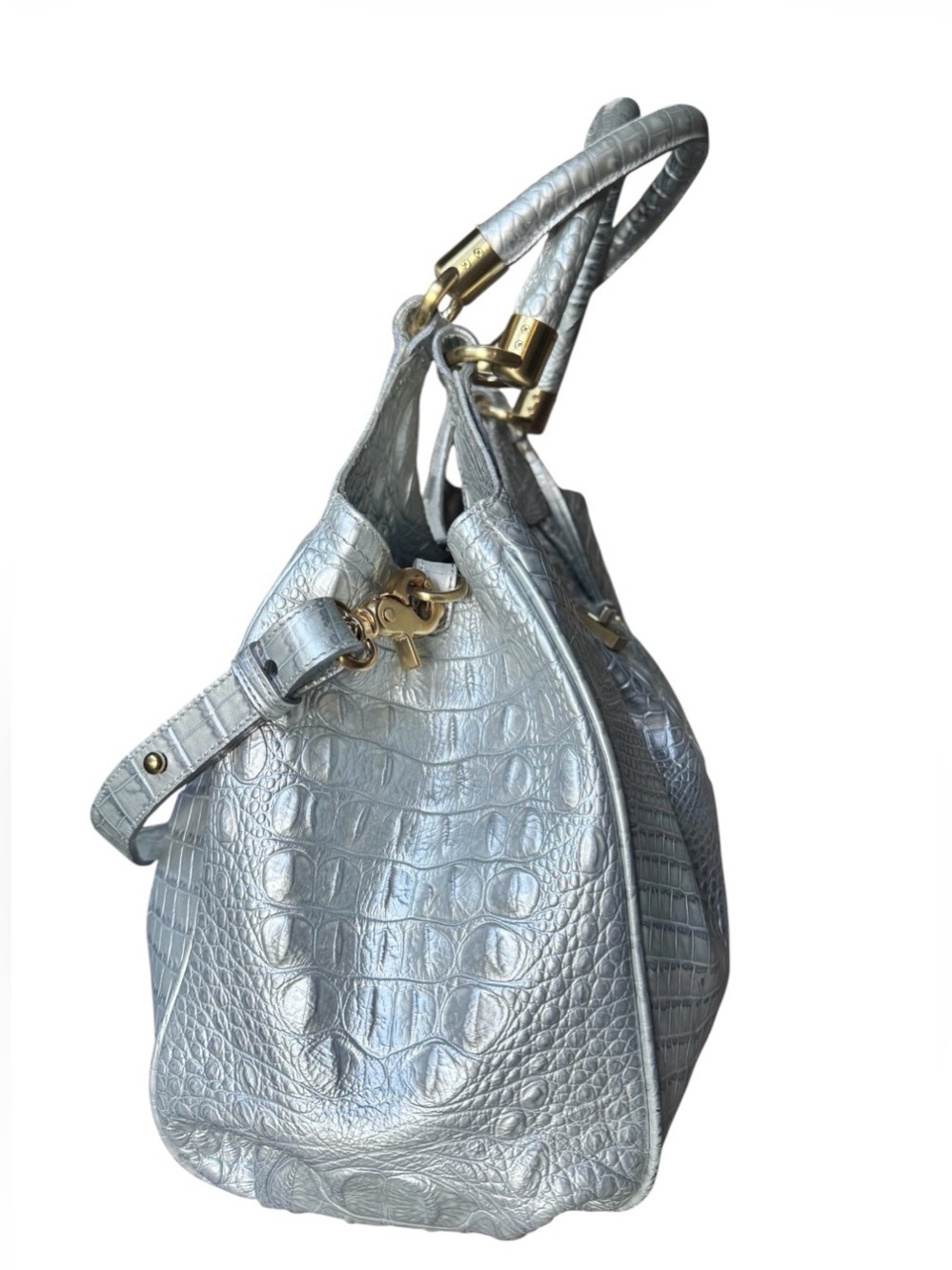 Brahmin Elisa Silver Croc-Embossed Satchel - Picture 5 of 15